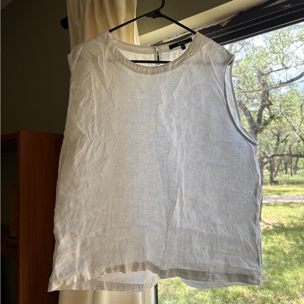 Quince White 100% European Linen Tank